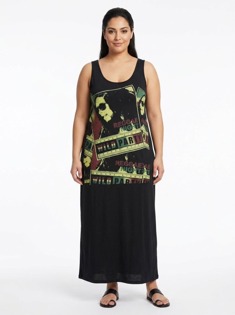 Chesley Made in USA Black Maxi Knit Graphic Print Dress Women Plus Size 2X